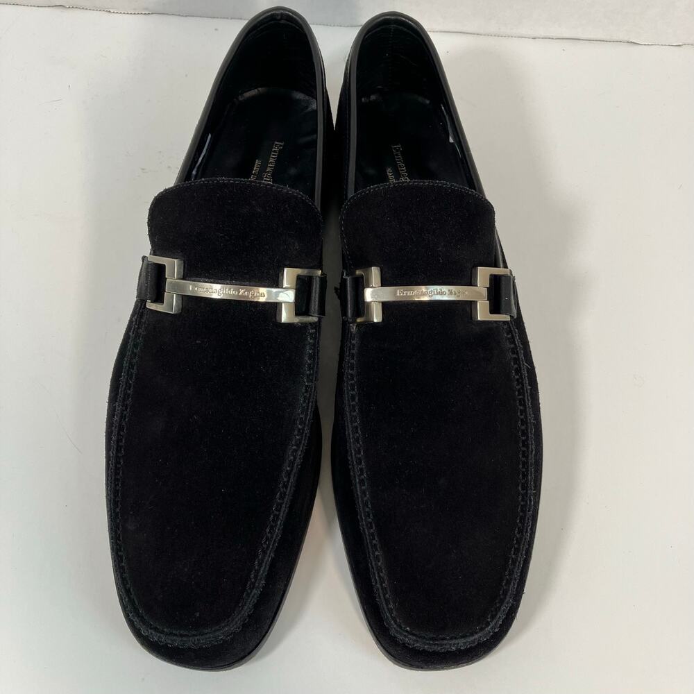 Ermenegildo Zegna Men’s 8.5 Black Suede Slip-On Horsebit Loafers Italian Made - Picture 6 of 16